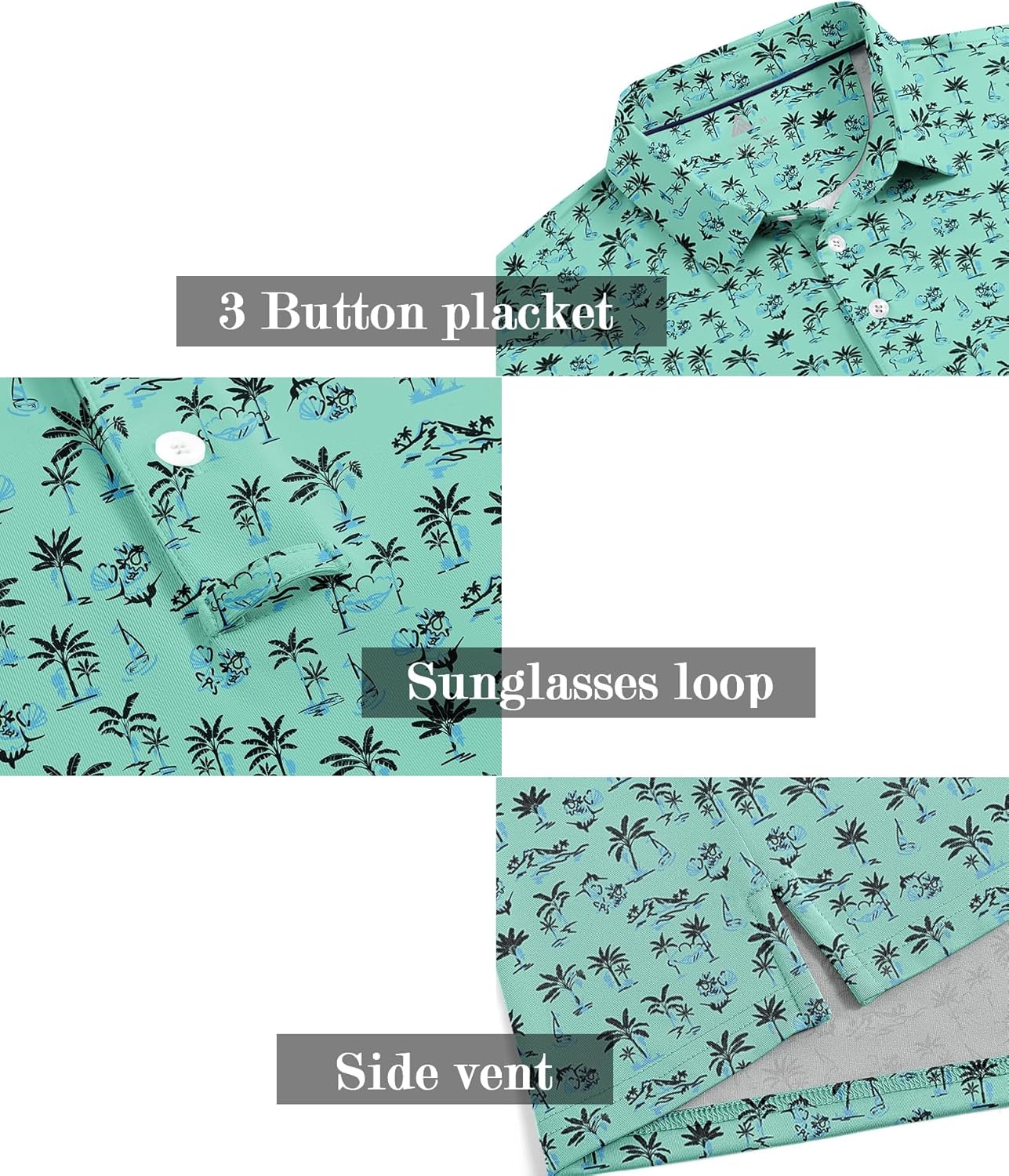 image:imageZITY Mens Golf Shirts Short Sleeve Print Patterns Casual Collared PoloLight Green Tree