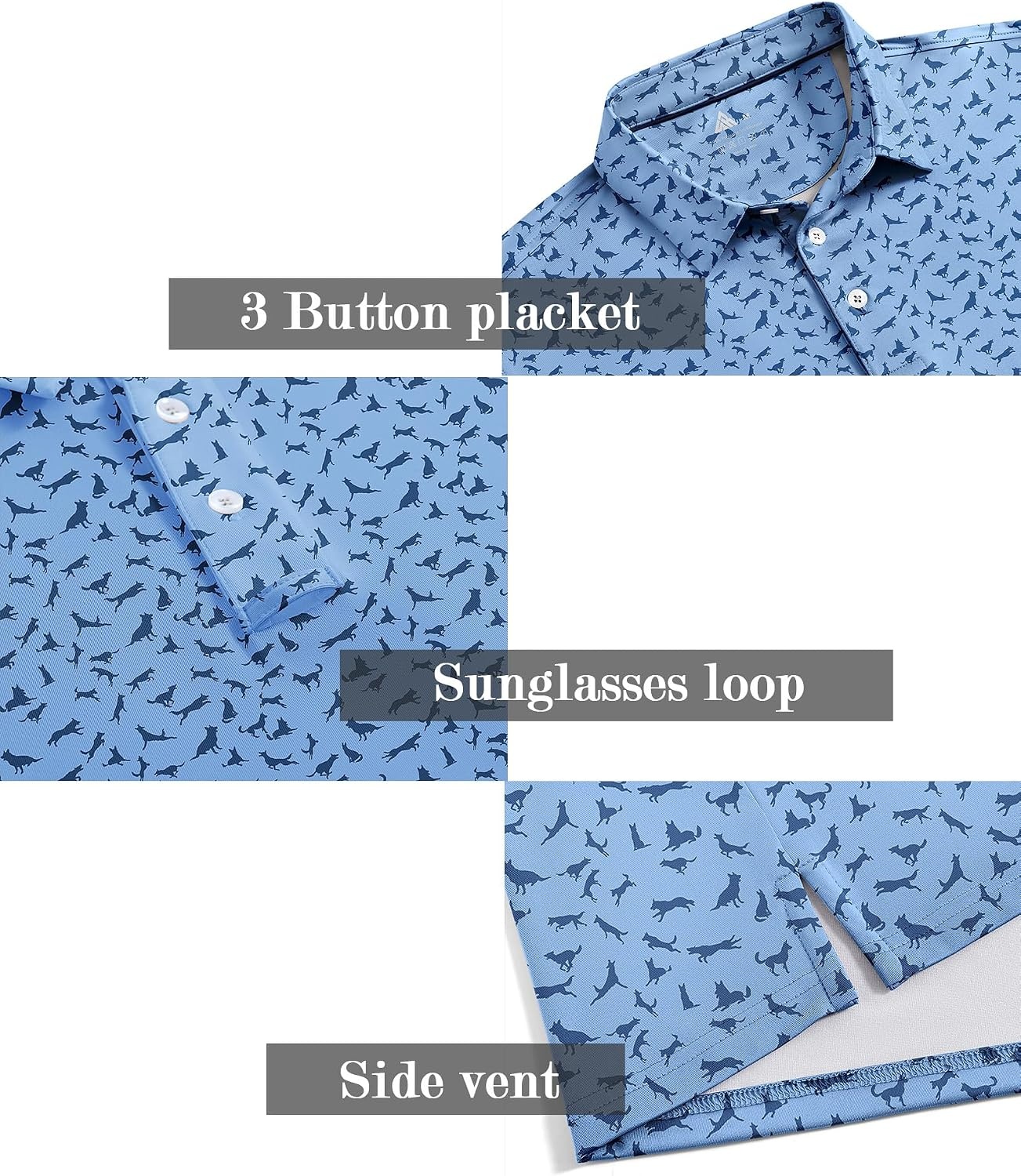 image:imageZITY Mens Golf Shirts Short Sleeve Print Patterns Casual Collared PoloMoon Blue