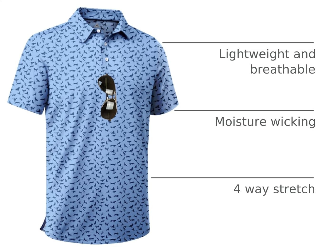 image:imageZITY Mens Golf Shirts Short Sleeve Print Patterns Casual Collared PoloMoon Blue