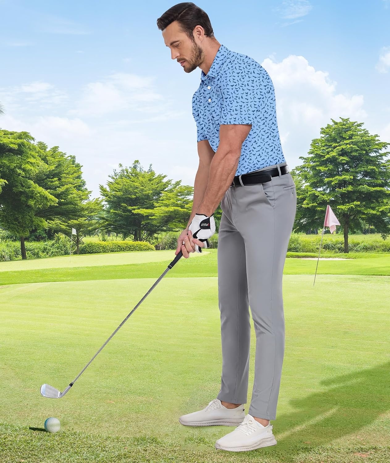 image:imageZITY Mens Golf Shirts Short Sleeve Print Patterns Casual Collared PoloMoon Blue