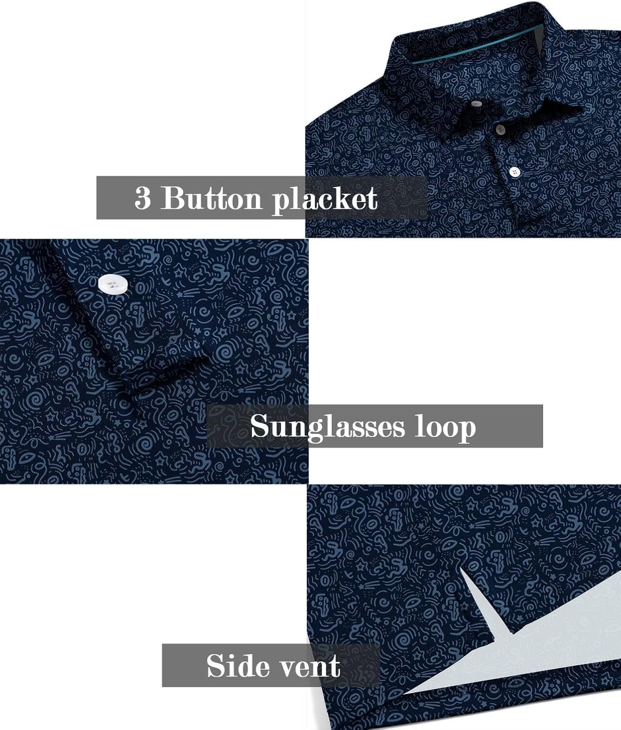 image:imageZITY Mens Golf Shirts Short Sleeve Print Patterns Casual Collared PoloNavy Graffiti