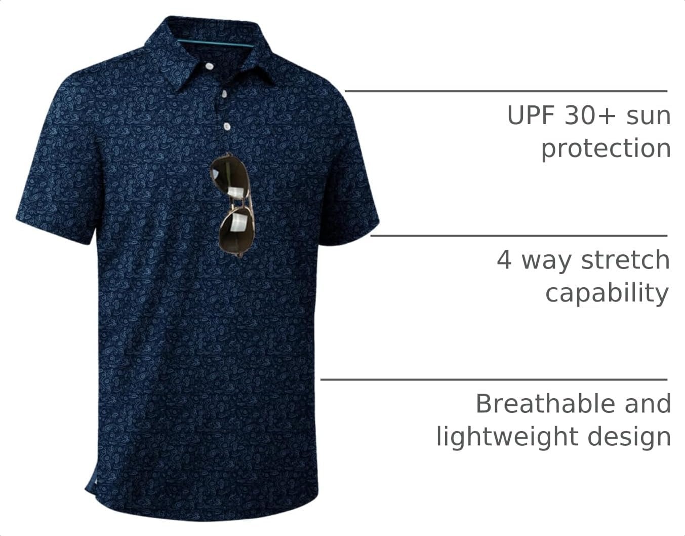 image:imageZITY Mens Golf Shirts Short Sleeve Print Patterns Casual Collared PoloNavy Graffiti