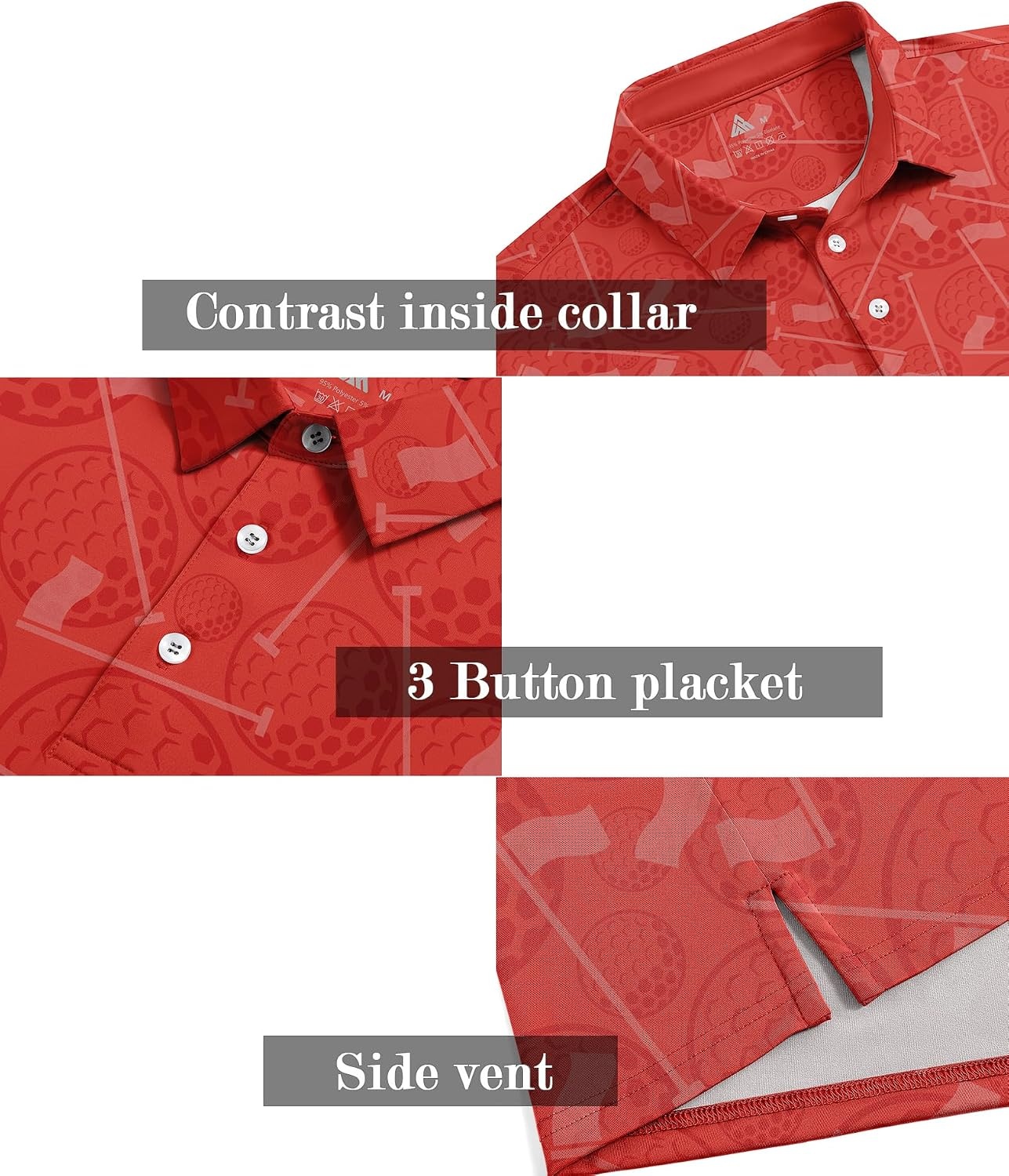 image:imageZITY Mens Golf Shirts Short Sleeve Print Patterns Casual Collared PoloOrange Red Golf Ball