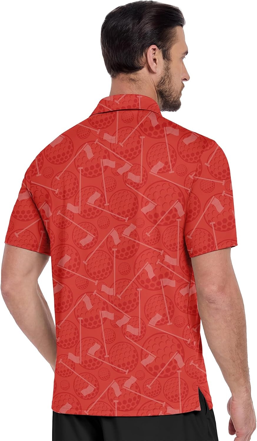 image:imageZITY Mens Golf Shirts Short Sleeve Print Patterns Casual Collared PoloOrange Red Golf Ball