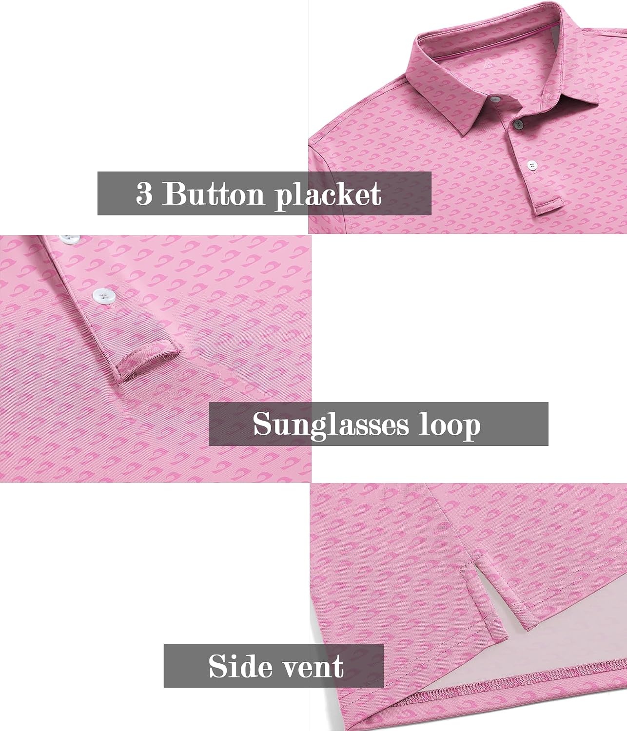 image:imageZITY Mens Golf Shirts Short Sleeve Print Patterns Casual Collared PoloPink Waves