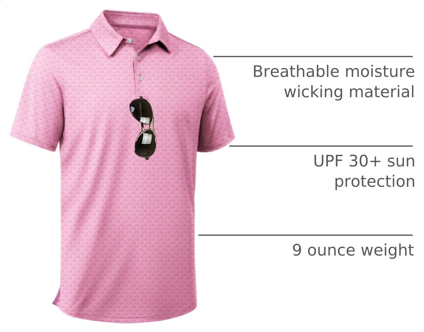 image:imageZITY Mens Golf Shirts Short Sleeve Print Patterns Casual Collared PoloPink Waves