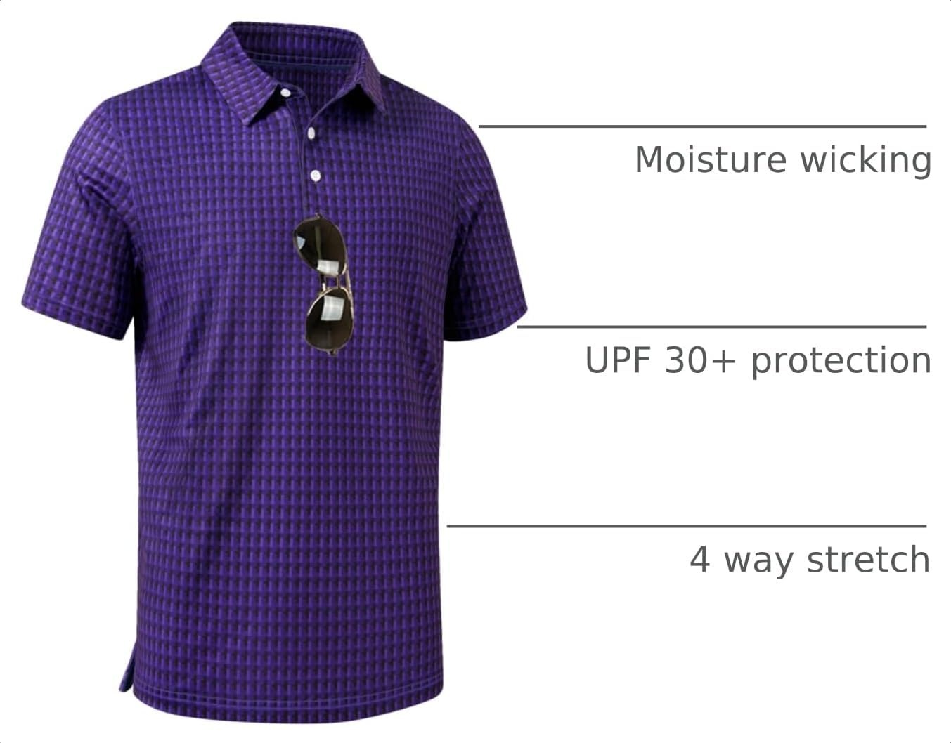 image:imageZITY Mens Golf Shirts Short Sleeve Print Patterns Casual Collared PoloPurple Block