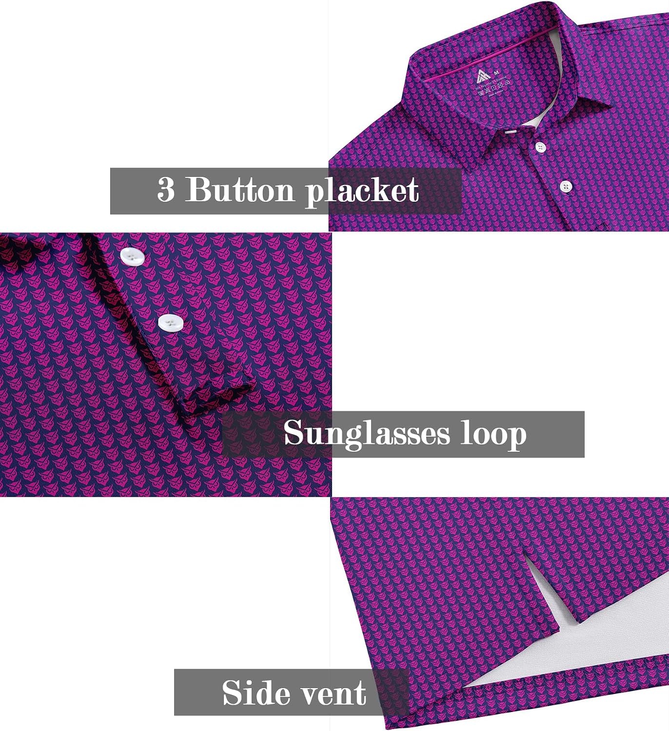 image:imageZITY Mens Golf Shirts Short Sleeve Print Patterns Casual Collared PoloPurple Red