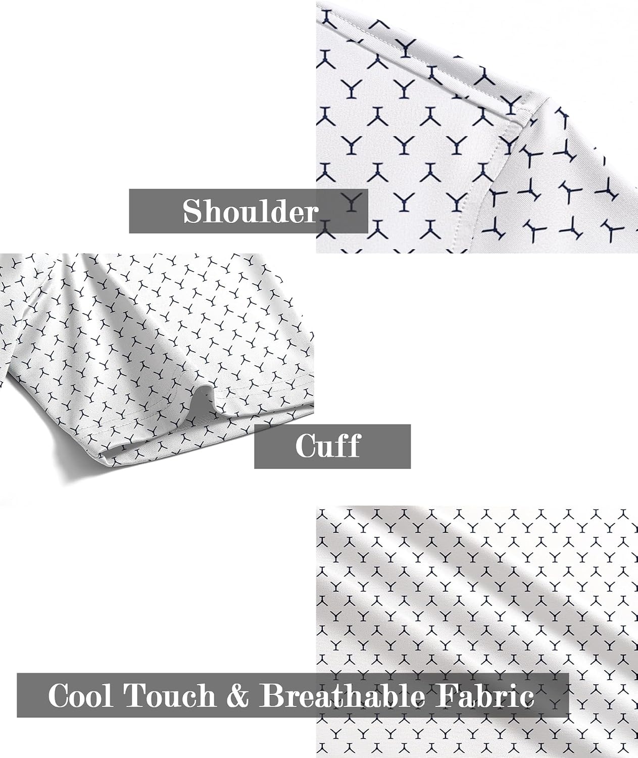 image:imageZITY Mens Golf Shirts Short Sleeve Print Patterns Casual Collared PoloWhite
