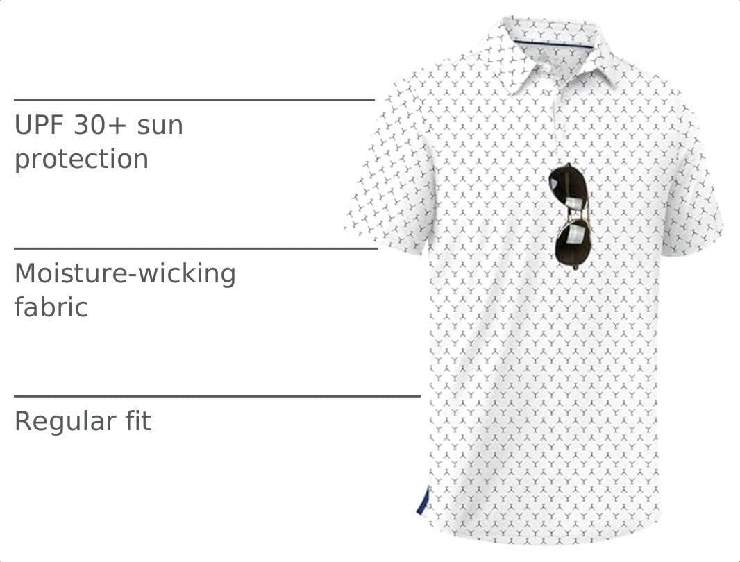image:imageZITY Mens Golf Shirts Short Sleeve Print Patterns Casual Collared PoloWhite