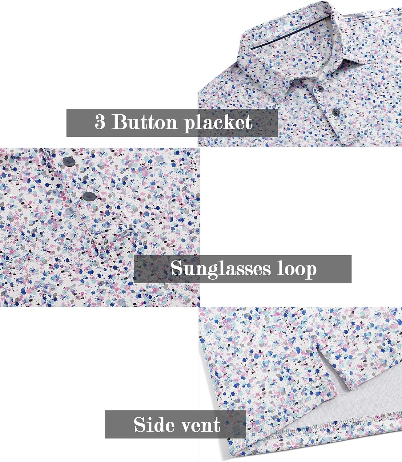 image:imageZITY Mens Golf Shirts Short Sleeve Print Patterns Casual Collared PoloWhite Colorful Dots