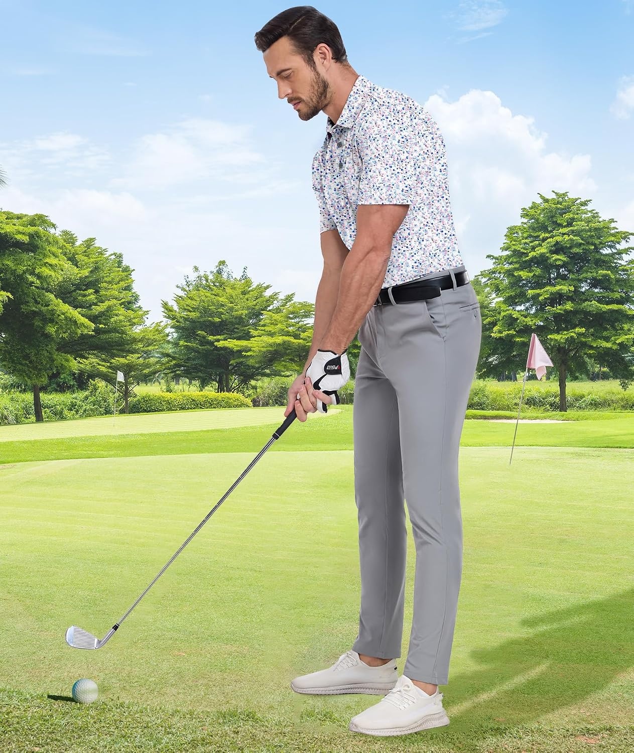 image:imageZITY Mens Golf Shirts Short Sleeve Print Patterns Casual Collared PoloWhite Colorful Dots