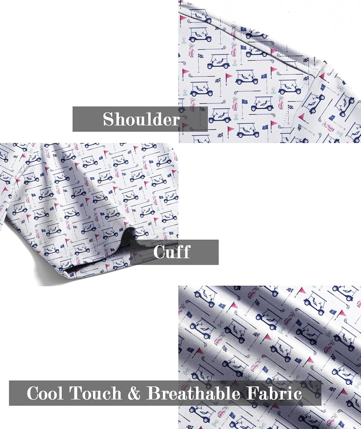 image:imageZITY Mens Golf Shirts Short Sleeve Print Patterns Casual Collared PoloWhite Golf Cart