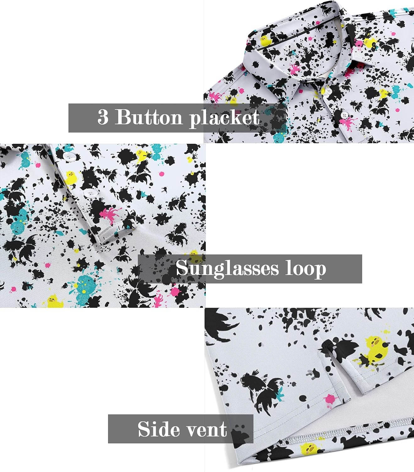 image:imageZITY Mens Golf Shirts Short Sleeve Print Patterns Casual Collared PoloWhite Painting