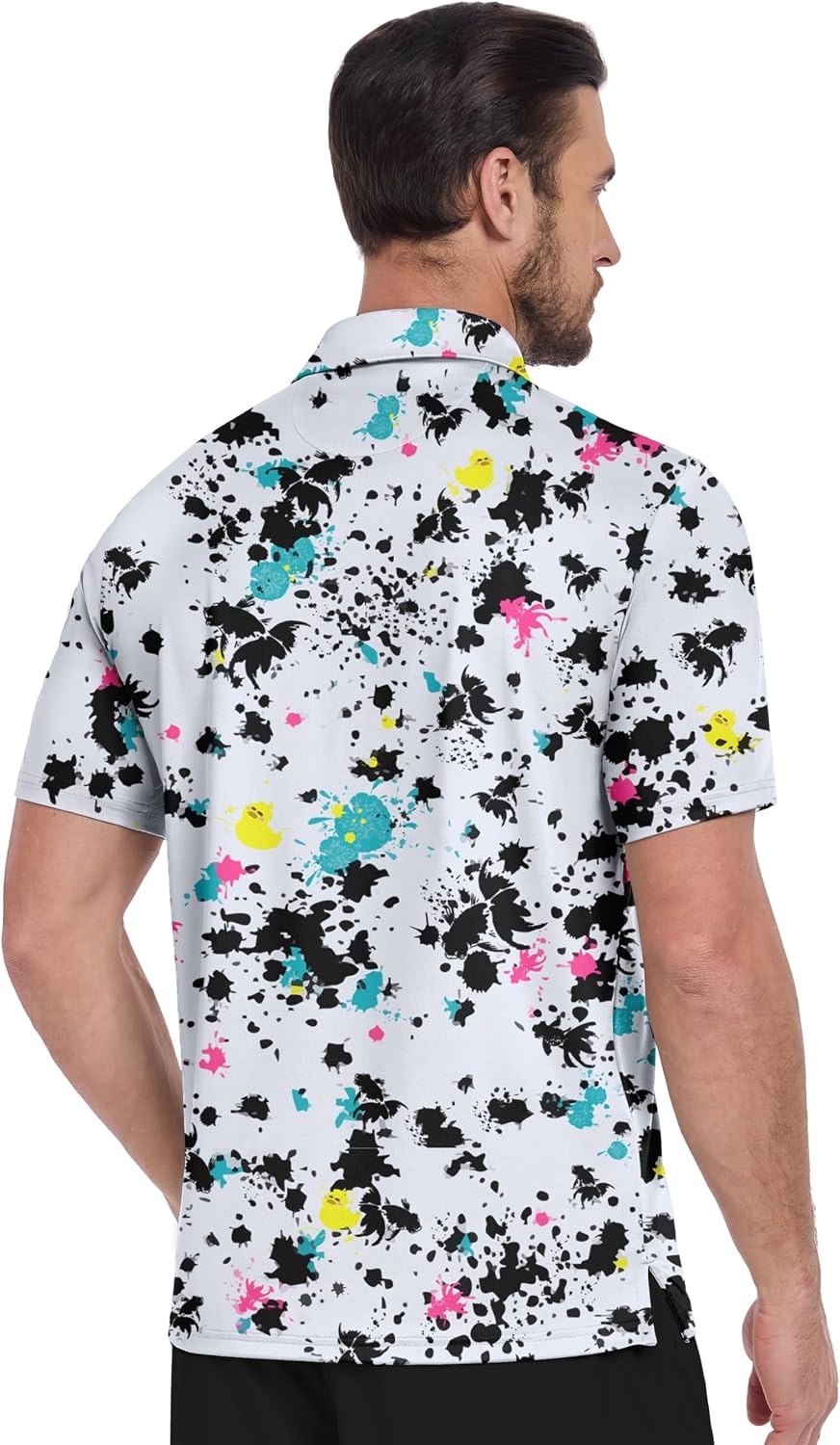 image:imageZITY Mens Golf Shirts Short Sleeve Print Patterns Casual Collared PoloWhite Painting