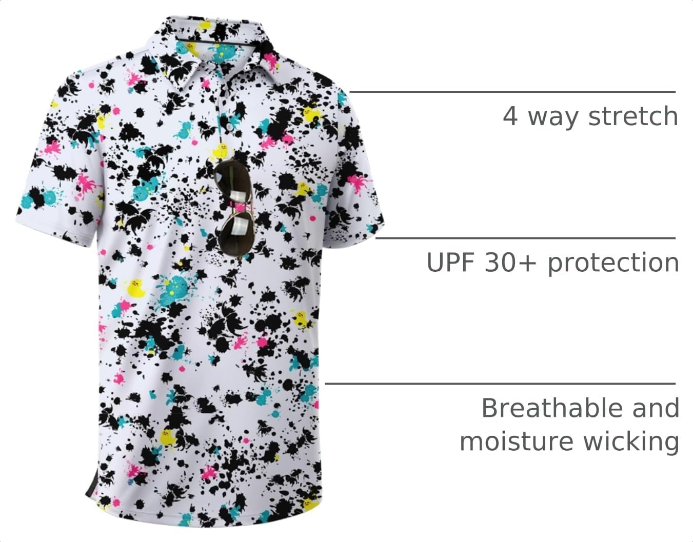 image:imageZITY Mens Golf Shirts Short Sleeve Print Patterns Casual Collared PoloWhite Painting