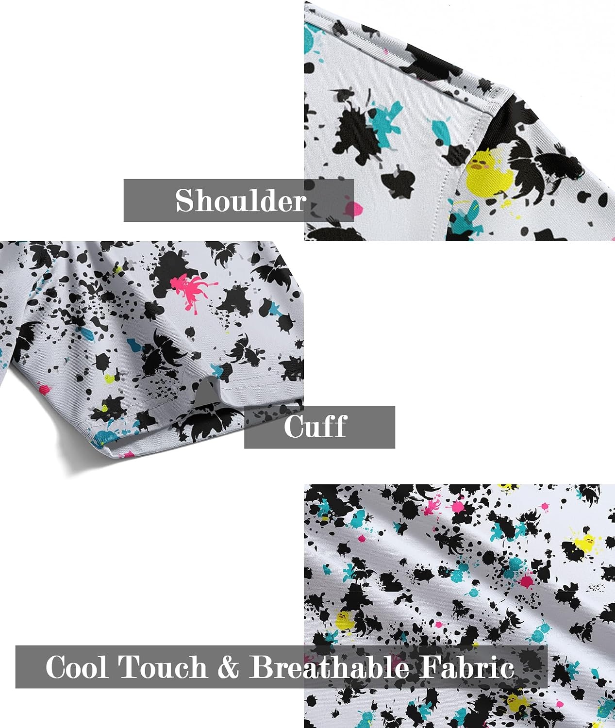 image:imageZITY Mens Golf Shirts Short Sleeve Print Patterns Casual Collared PoloWhite Painting