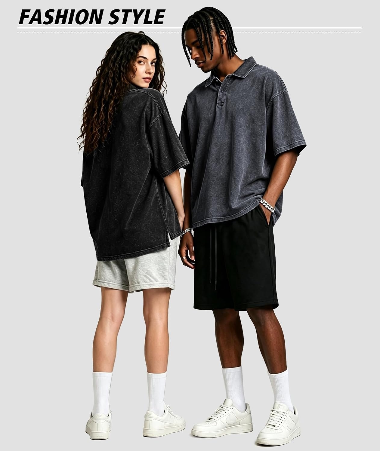 image:imageZITY Mens Polo Shirts Short Sleeve Cotton Vintage Acid Washed T Shirts Overzied Collared Polo ShirtsBlack Black Black