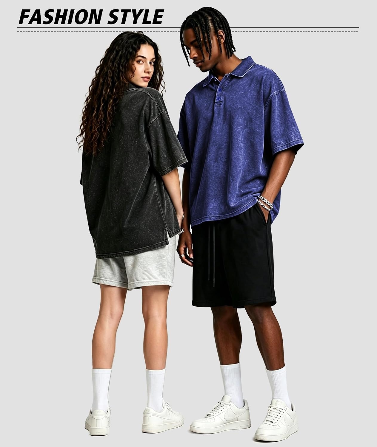 image:imageZITY Mens Polo Shirts Short Sleeve Cotton Vintage Acid Washed T Shirts Overzied Collared Polo ShirtsBlack Grey Blue