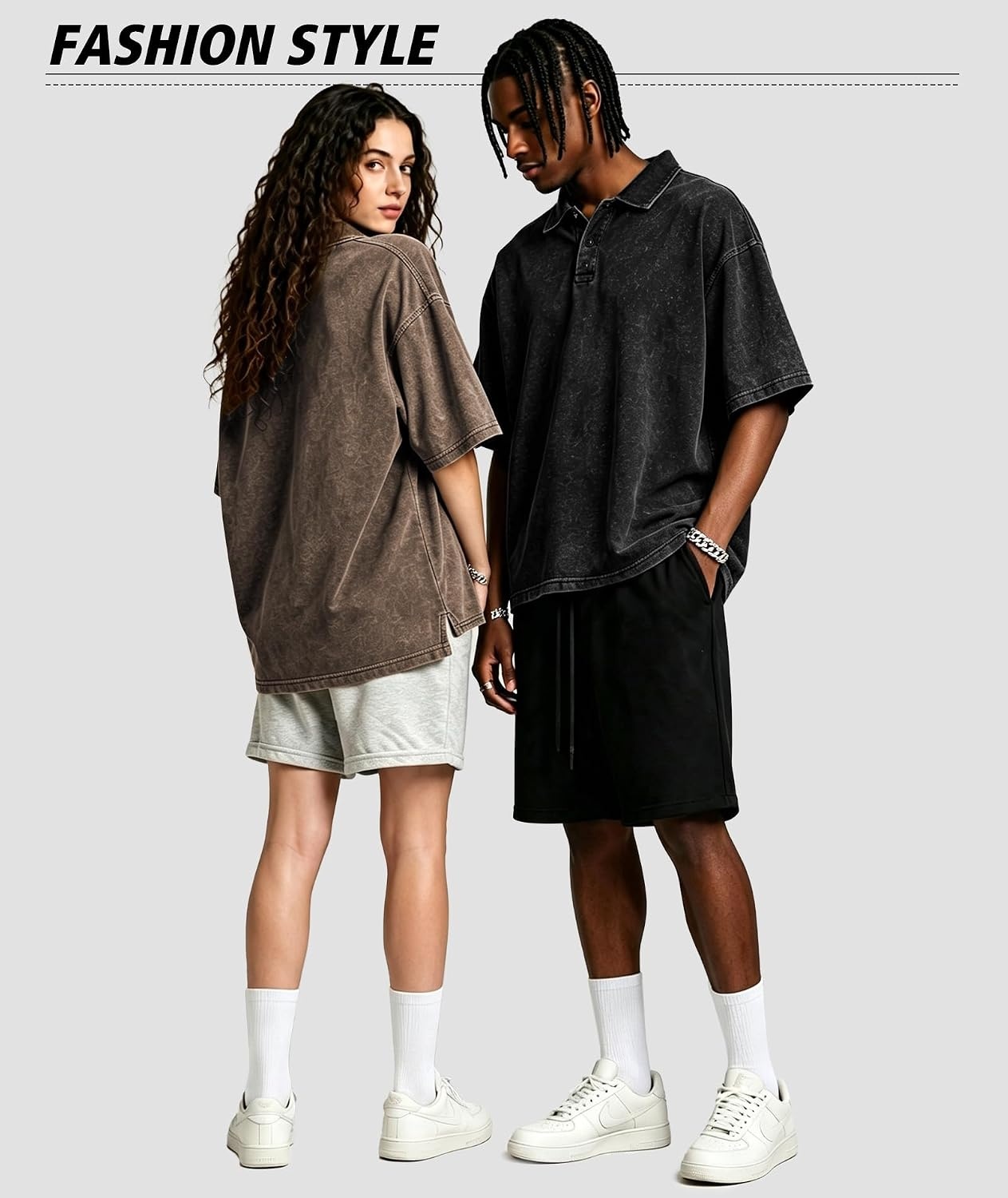image:imageZITY Mens Polo Shirts Short Sleeve Cotton Vintage Acid Washed T Shirts Overzied Collared Polo ShirtsBlack Grey Coffee