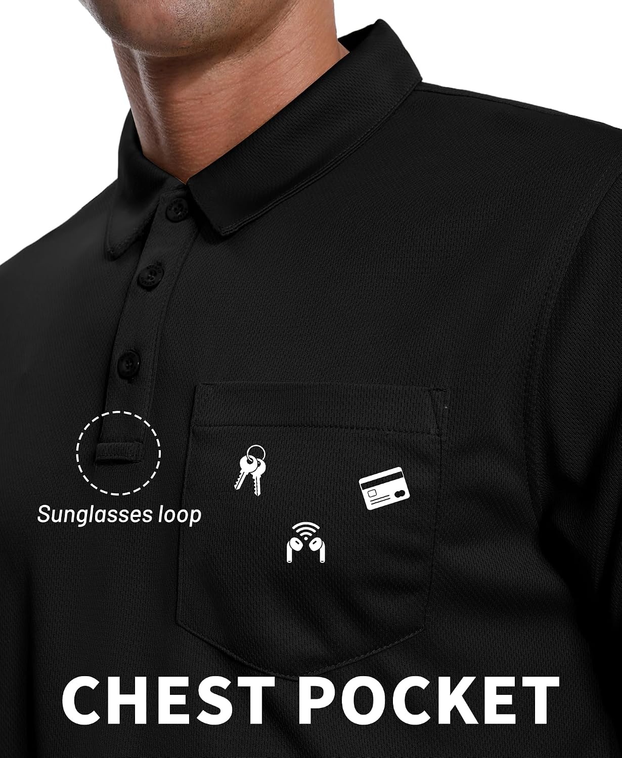 image:imageZITY Mens Polo Shirts with Pocket Short Sleeve MoistureWicking TshirtBlack