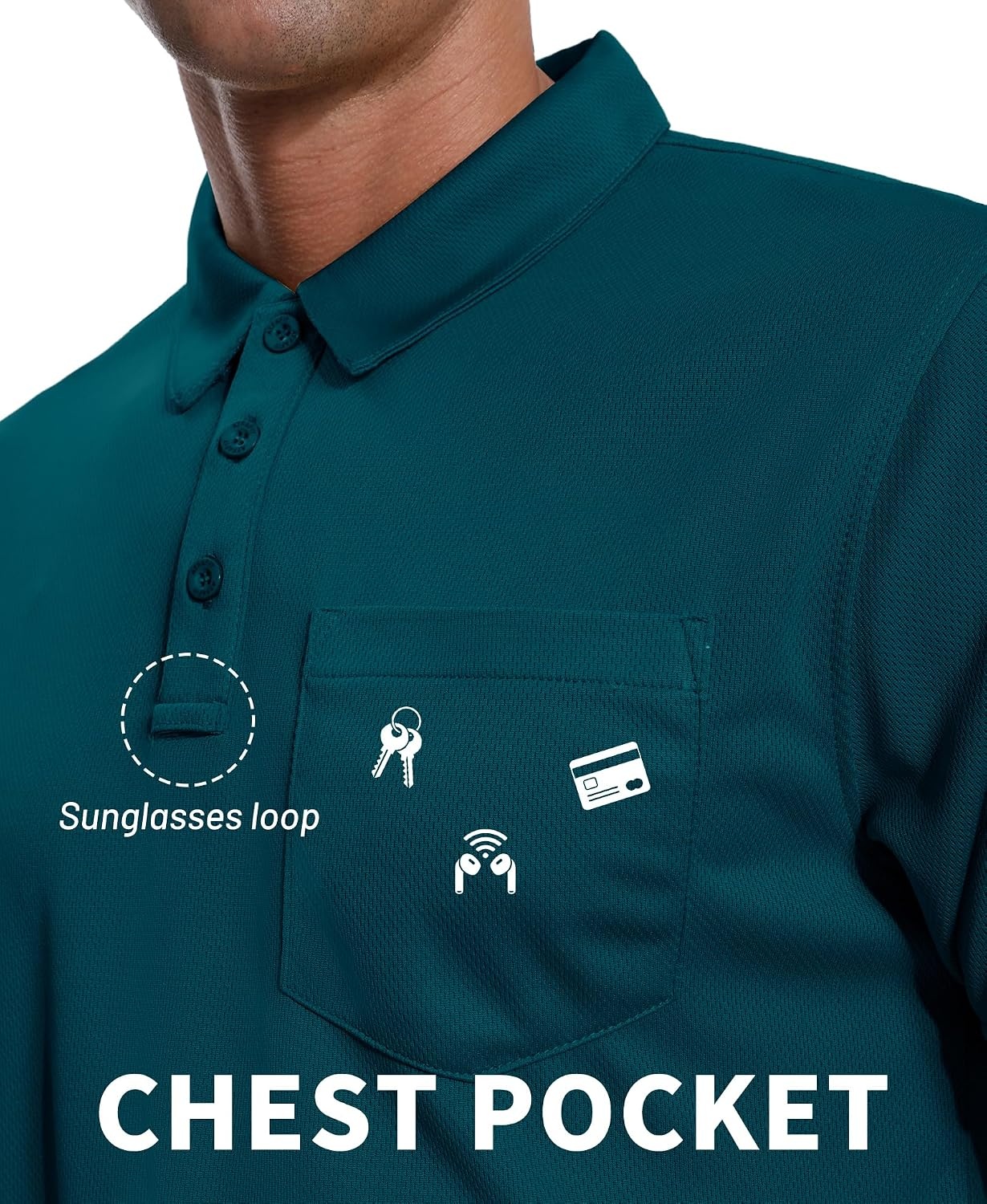 image:imageZITY Mens Polo Shirts with Pocket Short Sleeve MoistureWicking TshirtDark Teal Blue