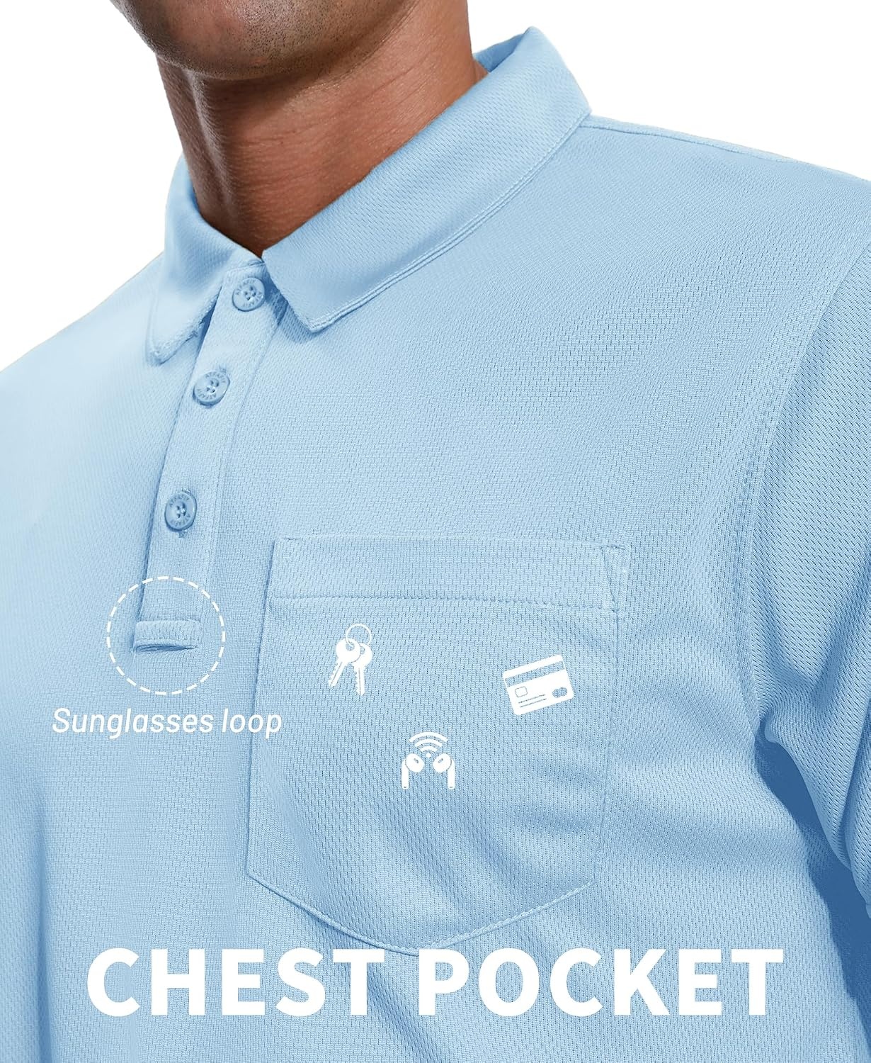 image:imageZITY Mens Polo Shirts with Pocket Short Sleeve MoistureWicking TshirtLight Blue