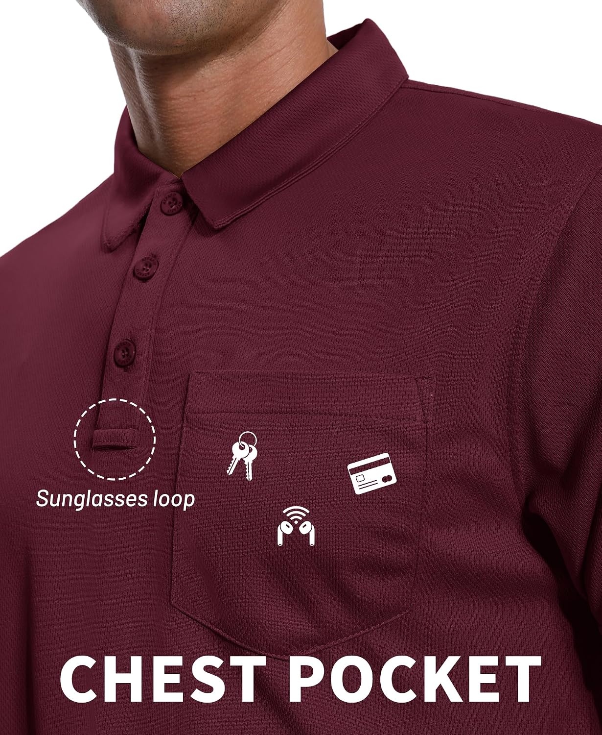 image:imageZITY Mens Polo Shirts with Pocket Short Sleeve MoistureWicking TshirtWine Red