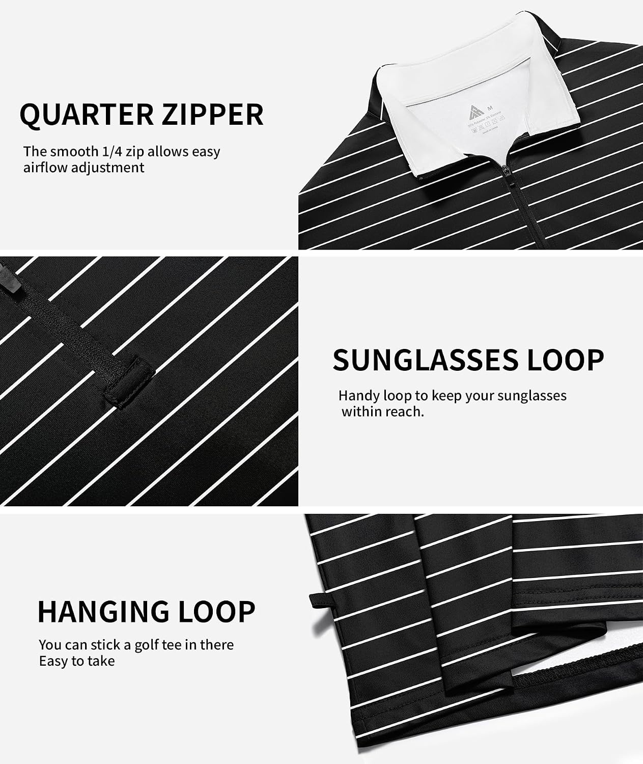 image:imageZITY Mens Printed Quarter Zip Pullover UPF 50 Long Sleeve Golf ShirtBlack White Stripe