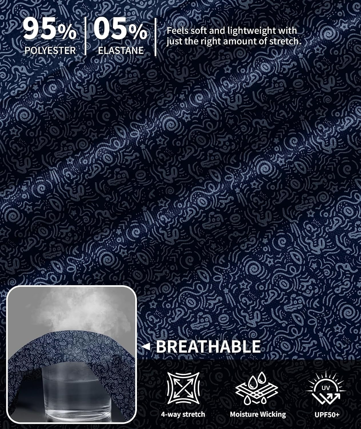 image:imageZITY Mens Printed Quarter Zip Pullover UPF 50 Long Sleeve Golf ShirtNavy Graffiti