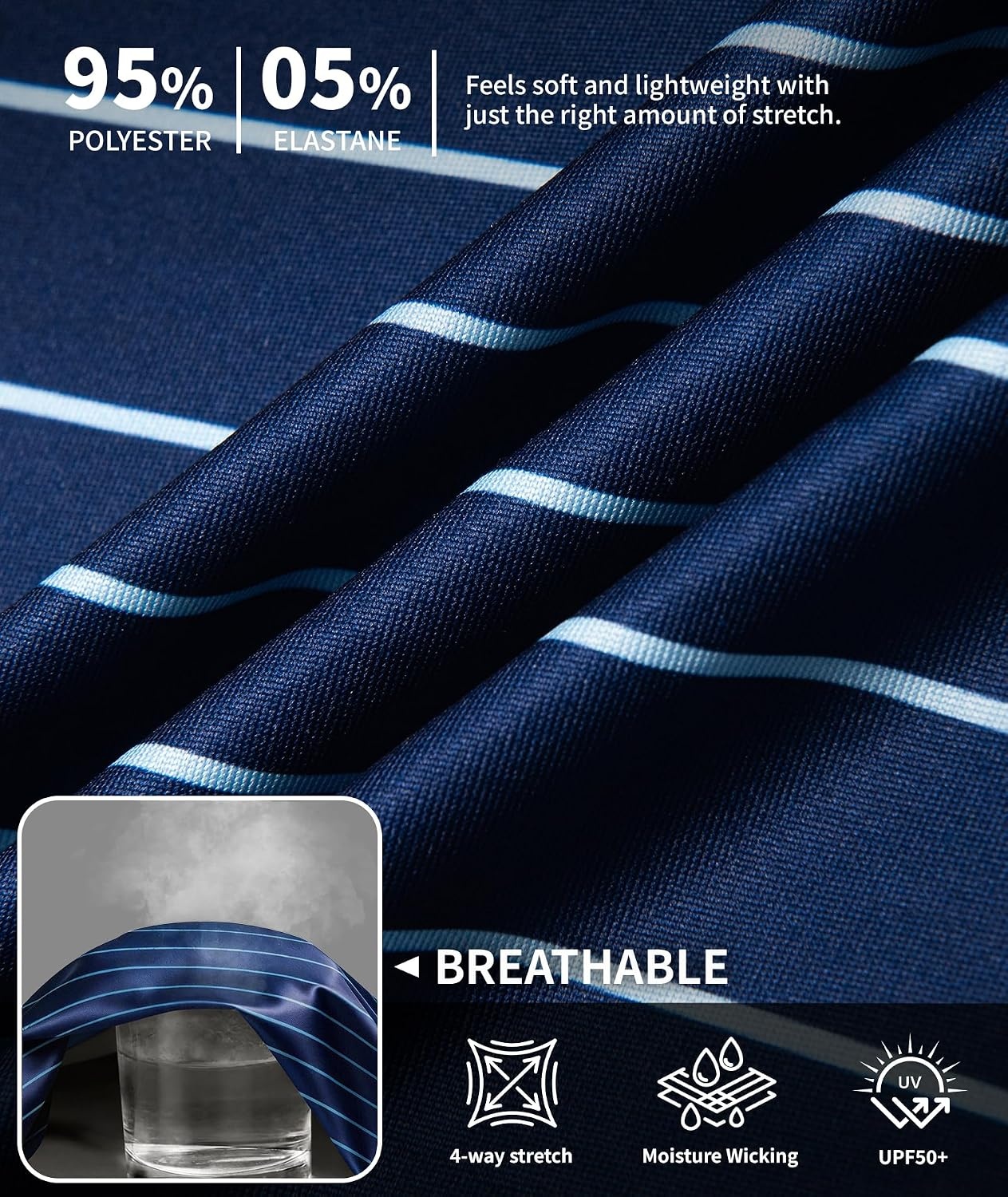 image:imageZITY Mens Printed Quarter Zip Pullover UPF 50 Long Sleeve Golf ShirtNavy Light Blue Stripe