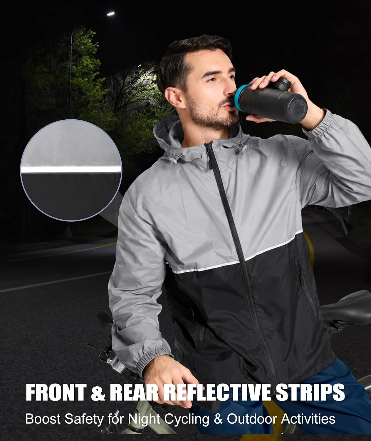 image:imageZITY Mens Rain Jacket Waterproof Lightweight Packable RaincoatBlack Grey