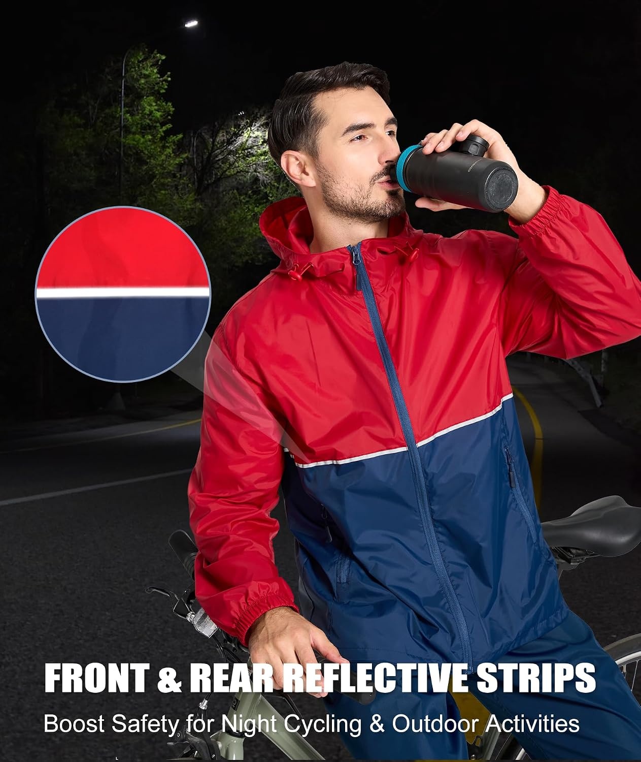 image:imageZITY Mens Rain Jacket Waterproof Lightweight Packable RaincoatBlue Red