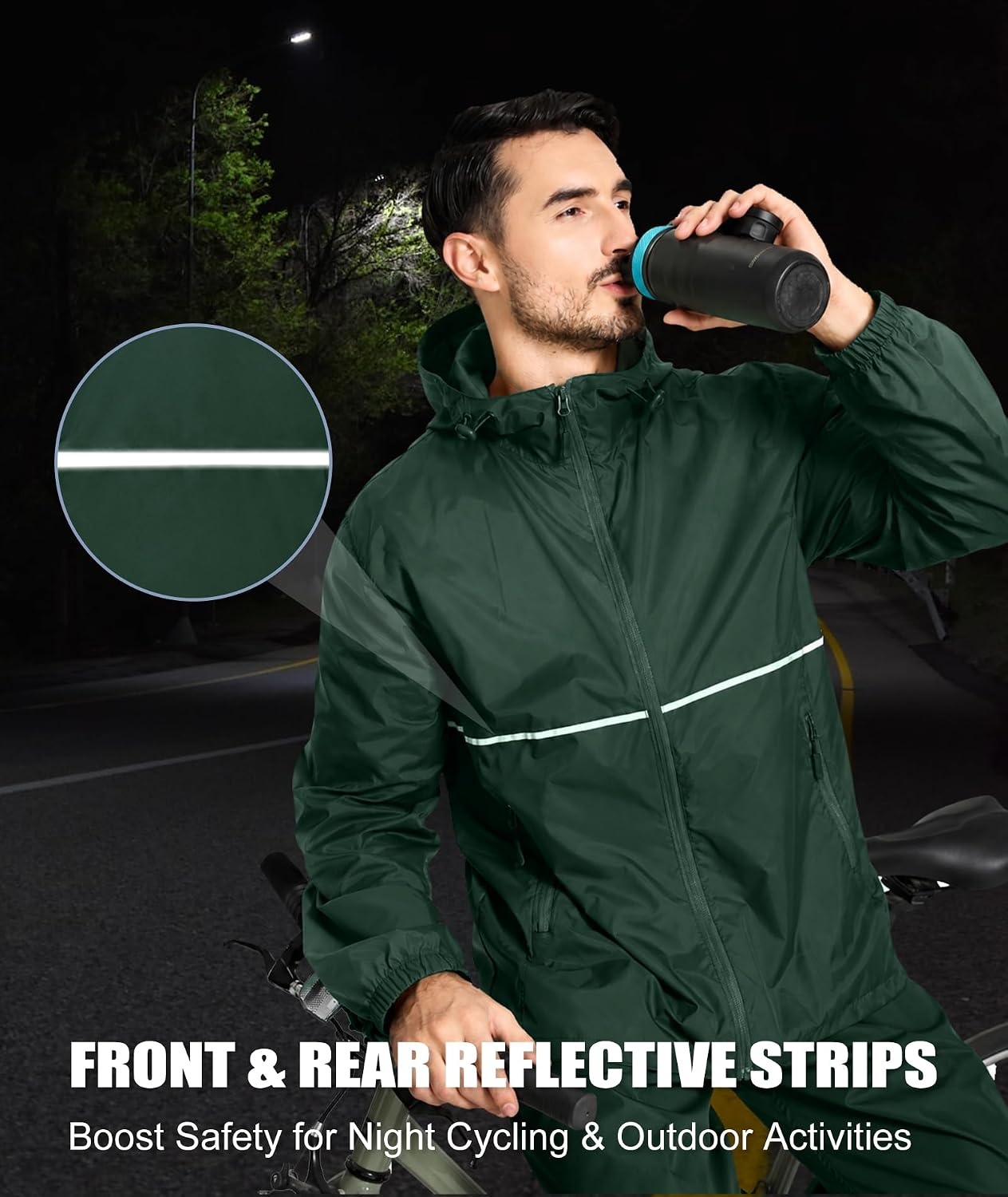 image:imageZITY Mens Rain Jacket Waterproof Lightweight Packable RaincoatDark Green