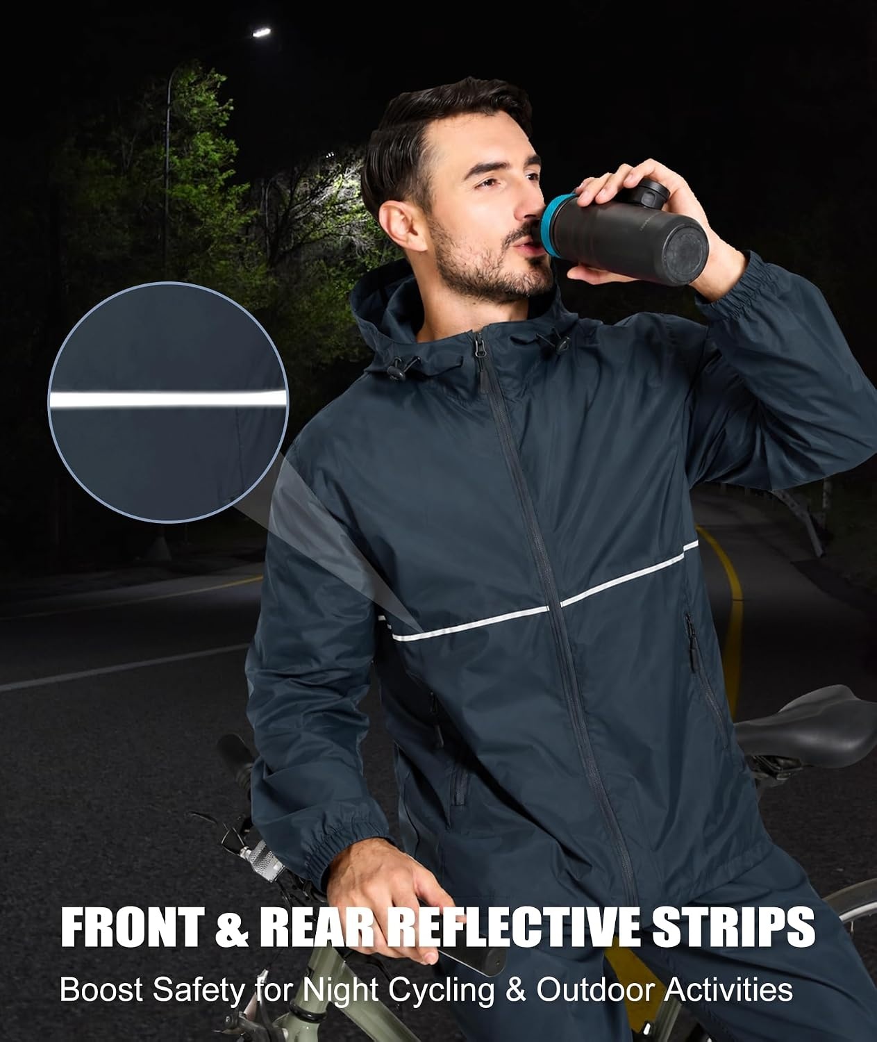 image:imageZITY Mens Rain Jacket Waterproof Lightweight Packable RaincoatGray Blue