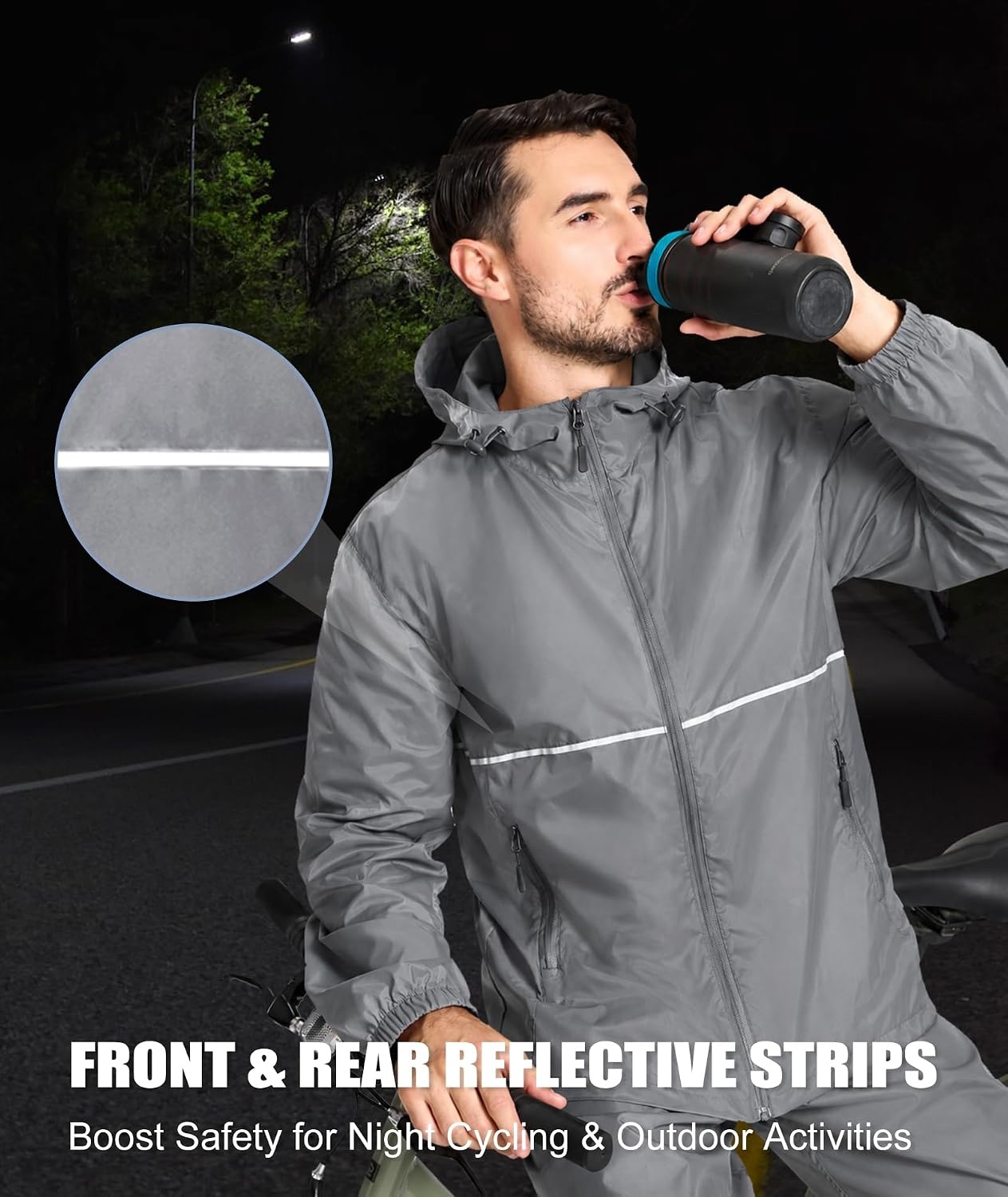 image:imageZITY Mens Rain Jacket Waterproof Lightweight Packable RaincoatGrey