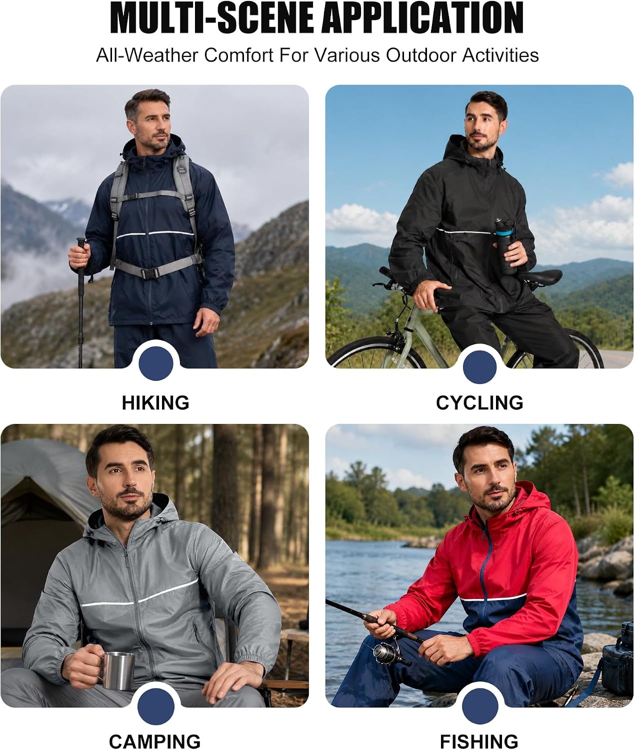 image:imageZITY Mens Rain Jacket Waterproof Lightweight Packable RaincoatNavy Blue