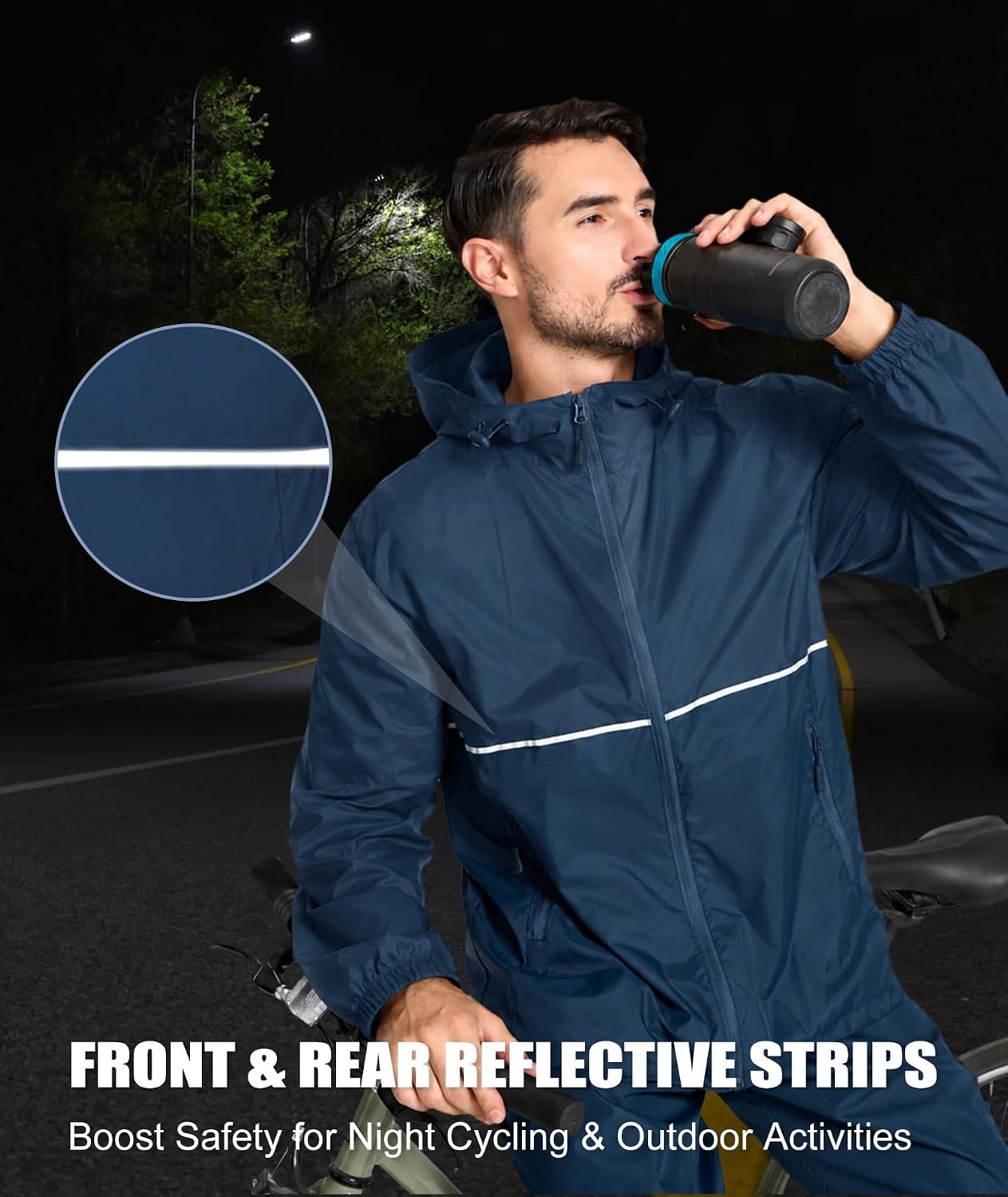 image:imageZITY Mens Rain Jacket Waterproof Lightweight Packable RaincoatNavy Blue