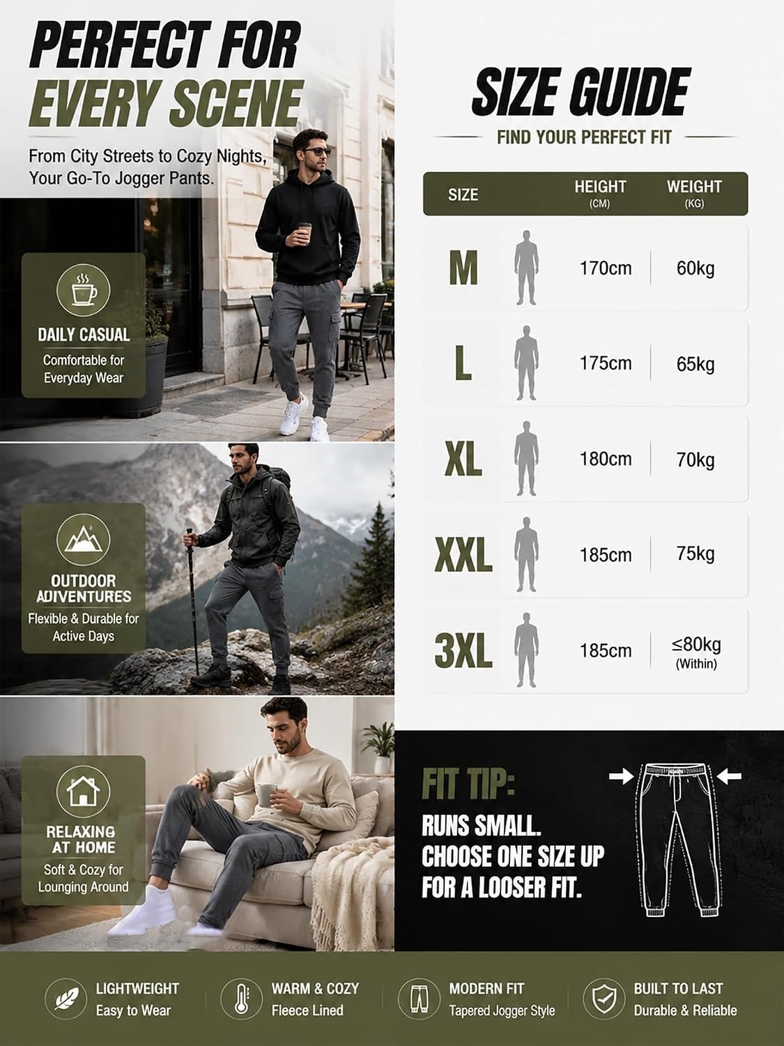 image:imageZITY Mens Sweatpants Tapered Joggers Athletic Track Pants Fall Warm Pants with PocketsB435black