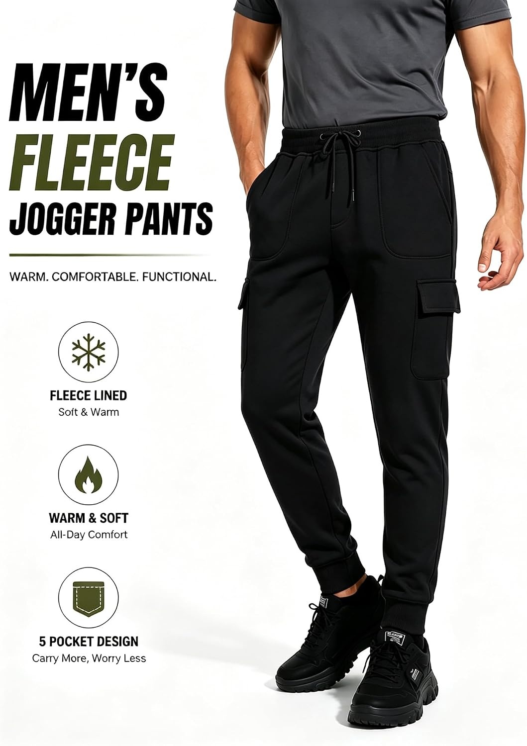 image:imageZITY Mens Sweatpants Tapered Joggers Athletic Track Pants Fall Warm Pants with PocketsB435black