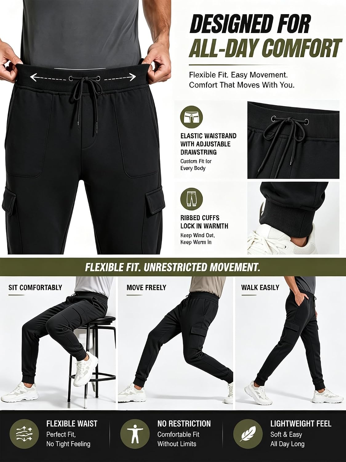 image:imageZITY Mens Sweatpants Tapered Joggers Athletic Track Pants Fall Warm Pants with PocketsB435black
