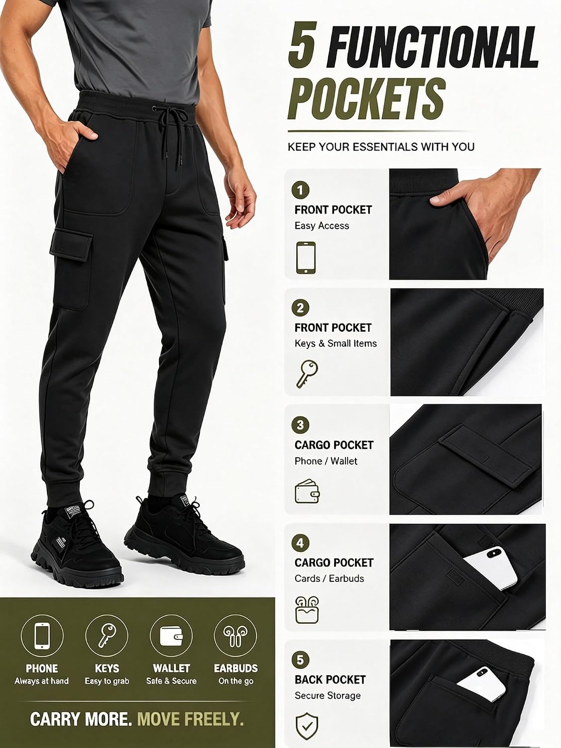 image:imageZITY Mens Sweatpants Tapered Joggers Athletic Track Pants Fall Warm Pants with PocketsB435black