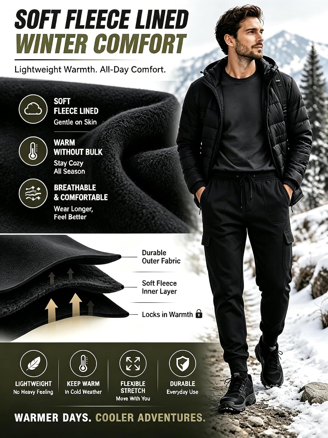 image:imageZITY Mens Sweatpants Tapered Joggers Athletic Track Pants Fall Warm Pants with PocketsB435black