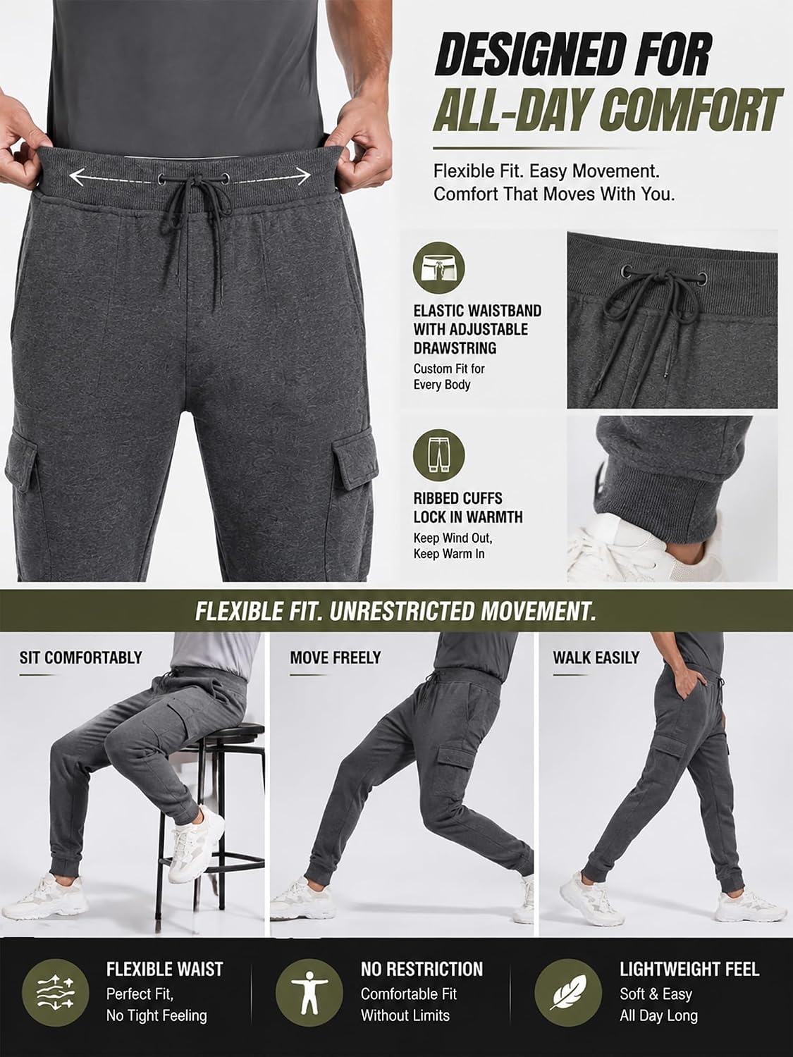 image:imageZITY Mens Sweatpants Tapered Joggers Athletic Track Pants Fall Warm Pants with PocketsB435gray