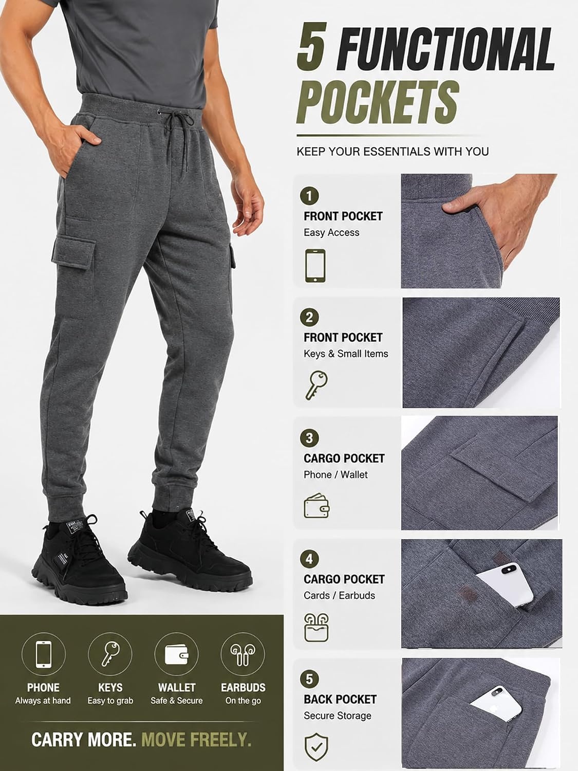 image:imageZITY Mens Sweatpants Tapered Joggers Athletic Track Pants Fall Warm Pants with PocketsB435gray