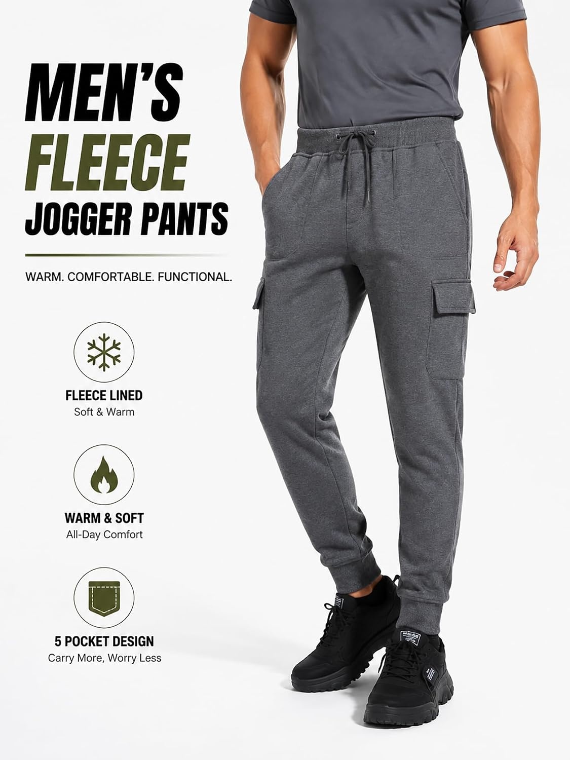 image:imageZITY Mens Sweatpants Tapered Joggers Athletic Track Pants Fall Warm Pants with PocketsB435gray