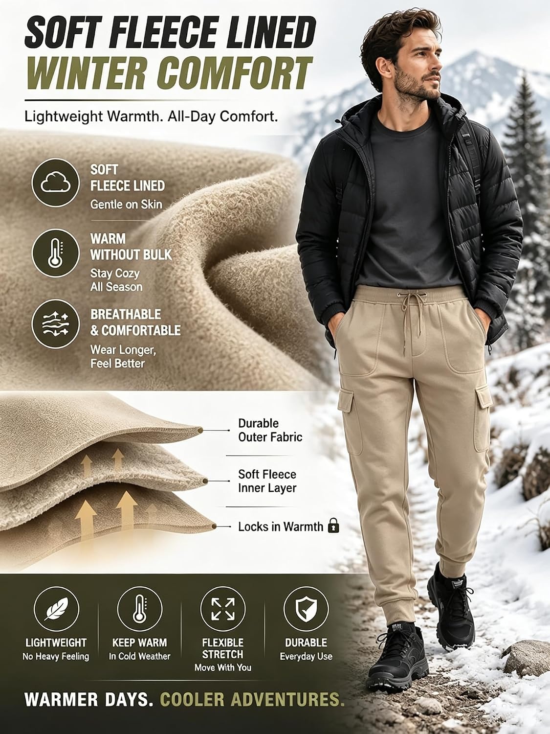 image:imageZITY Mens Sweatpants Tapered Joggers Athletic Track Pants Fall Warm Pants with PocketsB435khaki