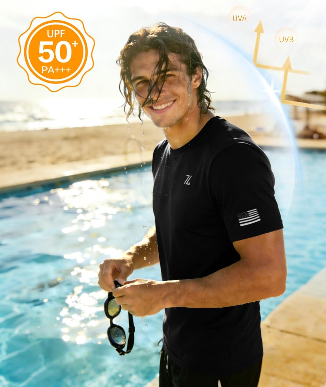 image:imageZITY Mens Swim Shirt Short Sleeve UPF 50 Sun Protection Fishing Rash Guard TShirts Workout Running ShirtsBlack