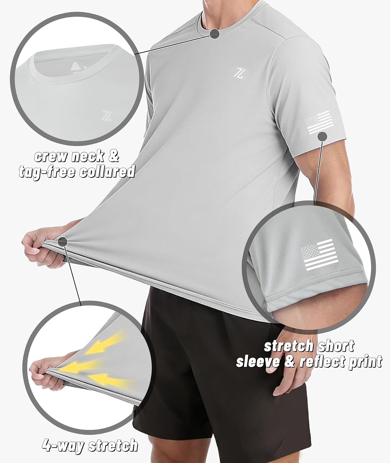 image:imageZITY Mens Swim Shirt Short Sleeve UPF 50 Sun Protection Fishing Rash Guard TShirts Workout Running ShirtsLight Grey