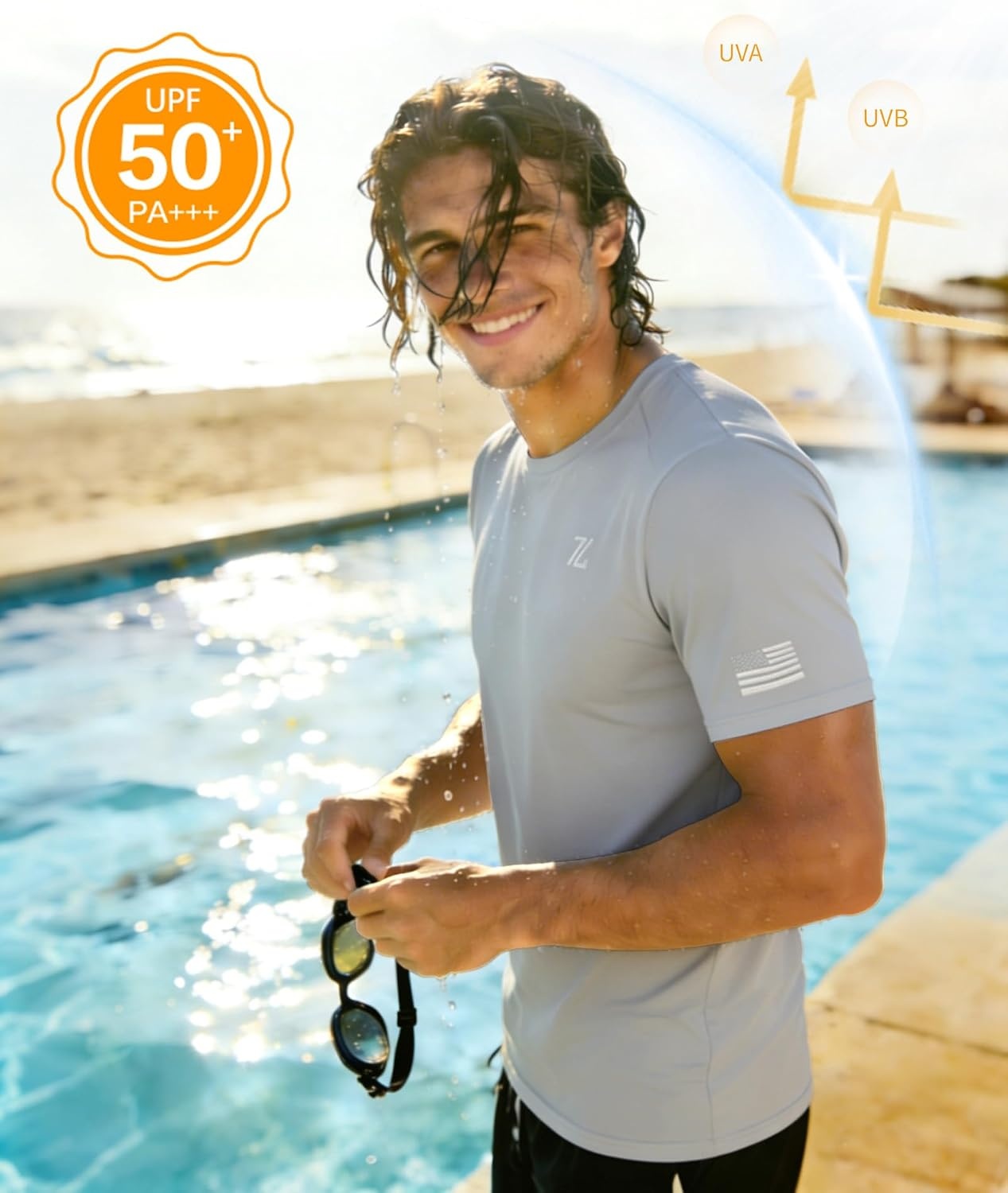 image:imageZITY Mens Swim Shirt Short Sleeve UPF 50 Sun Protection Fishing Rash Guard TShirts Workout Running ShirtsLight Grey